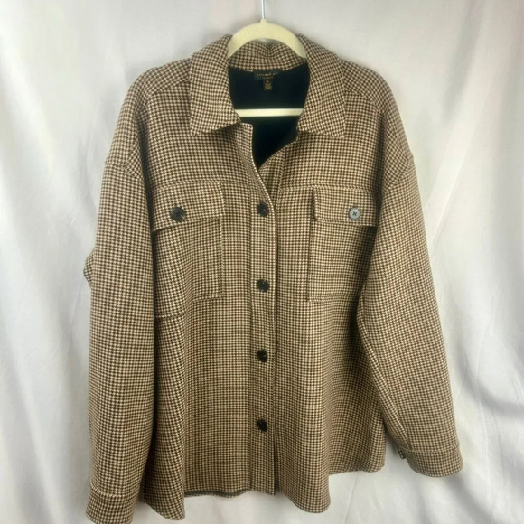 Current Air Anthropologie Houndstooth Shirt Jacket Shacket‎ Women XL Brown Black - Picture 6 of 11